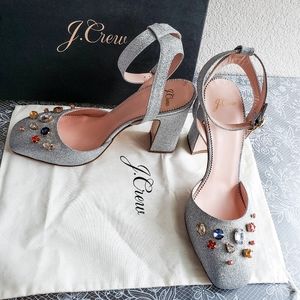 J CREW vicky pump silver glitter with jewels 9.5